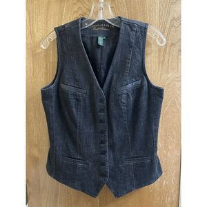 Lauren Ralph Lauren Collection Womens Vest Black Denim & Leather Trim Size M